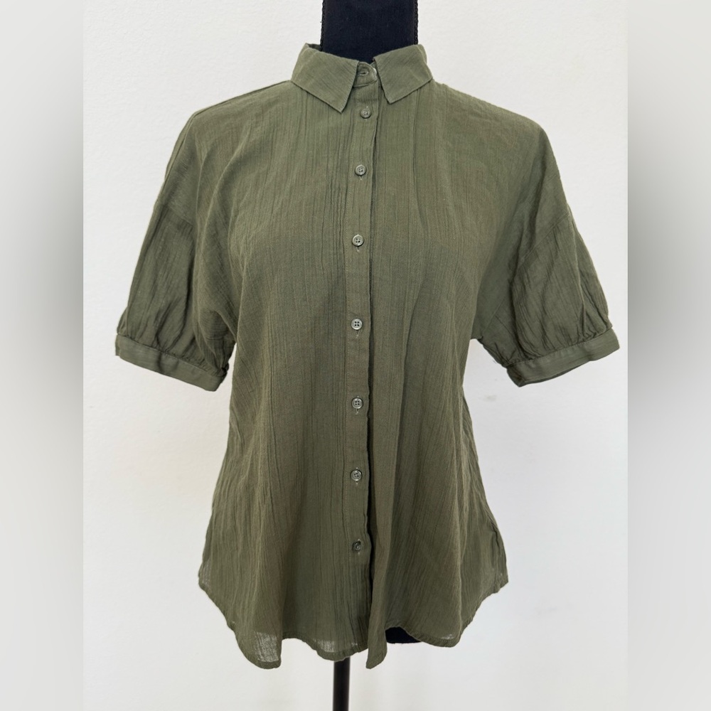 Express Olive Green Button-Down Blouse | Size Small